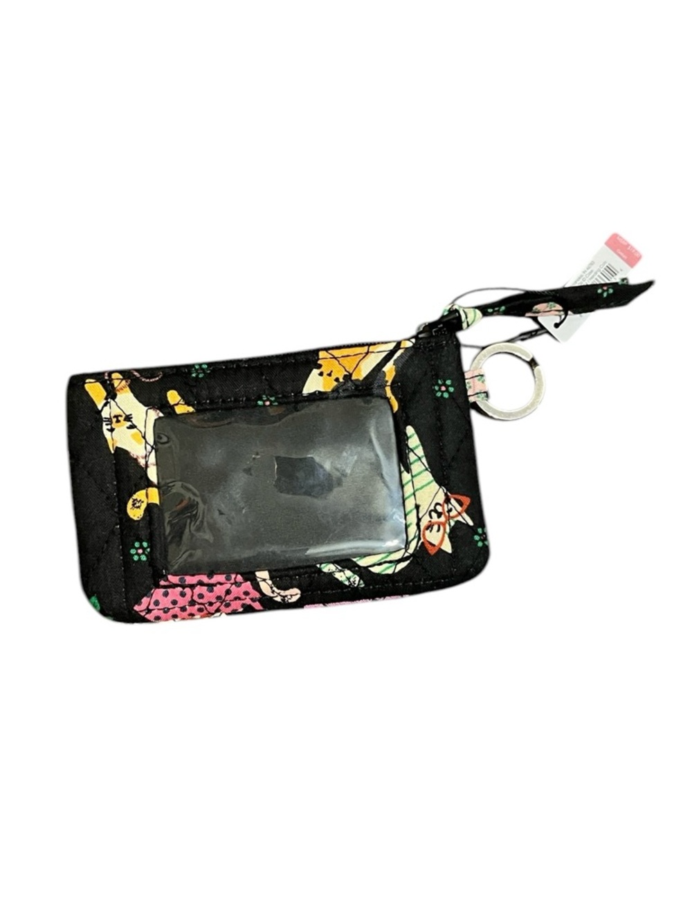 Vera Bradley Quilted Black Floral Keychain Coin Purse ID Case in Herding Cats - Picture 2 of 5